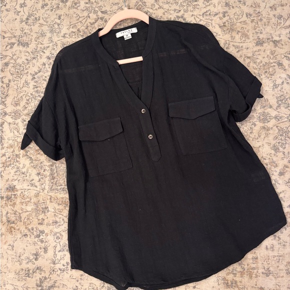 FAVLUX Tops - FAVLUX Linen-Like Black Blouse Size M